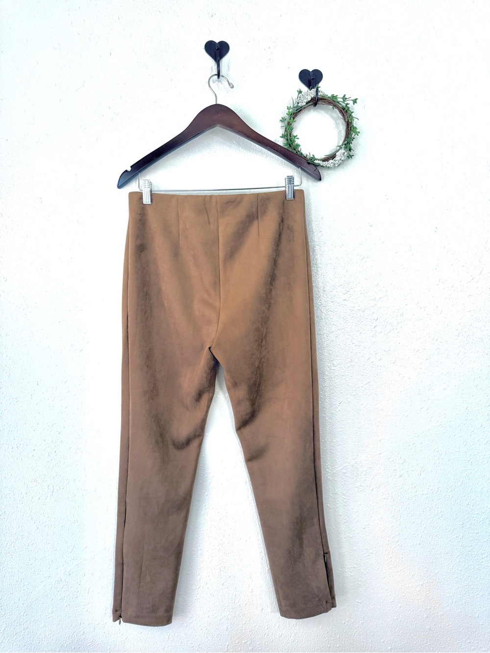 LOFT Camel Brown High-Rise Faux Suede Stretch Ankle Pants Side Zip | M - Picture 4 of 11